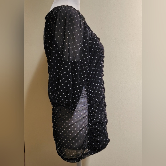 NEW Black and White Polka-dot Ruched Summer Top Size XL - Picture 5 of 6